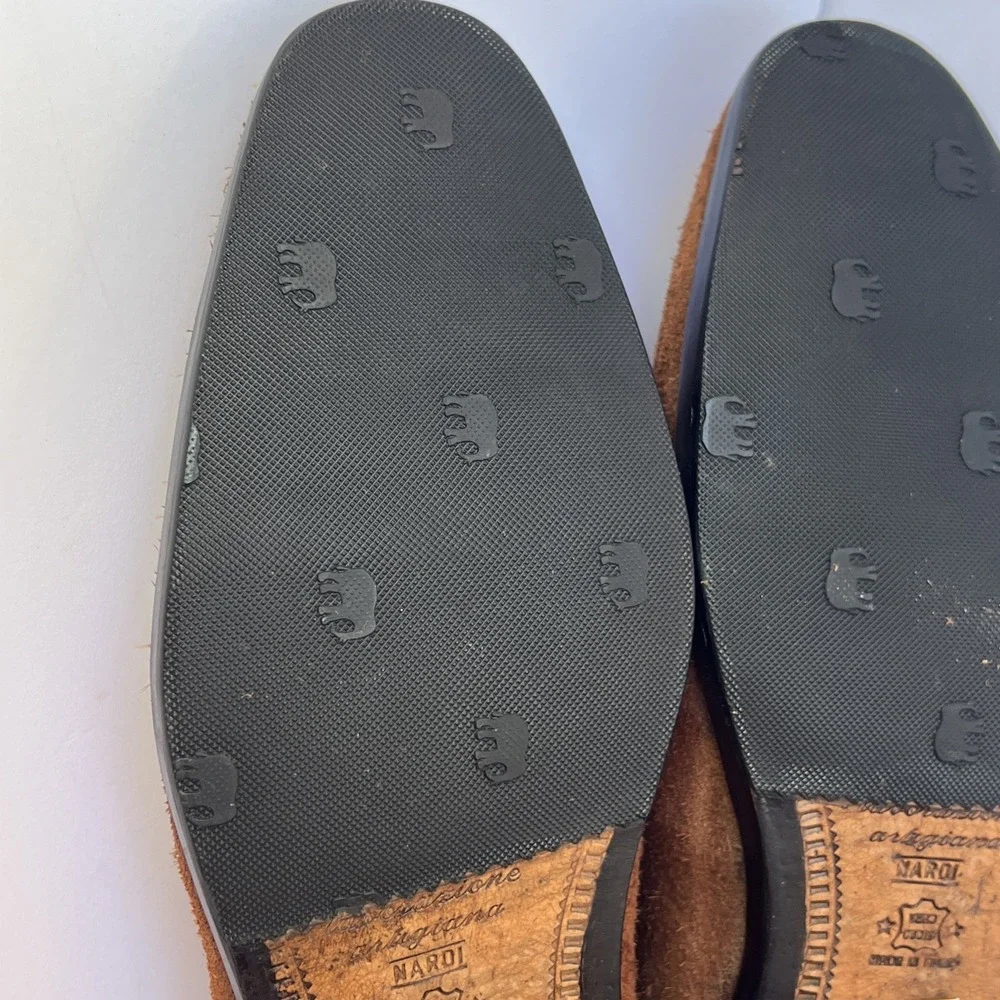 VTG Italian Suede Penny Loafers Mens 43 US 10 Brown Shaggy Handmade Nardi